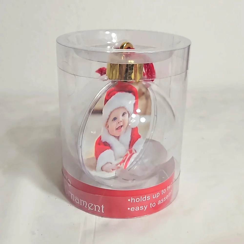 NIB clear create your own photo christmas plastic ornament